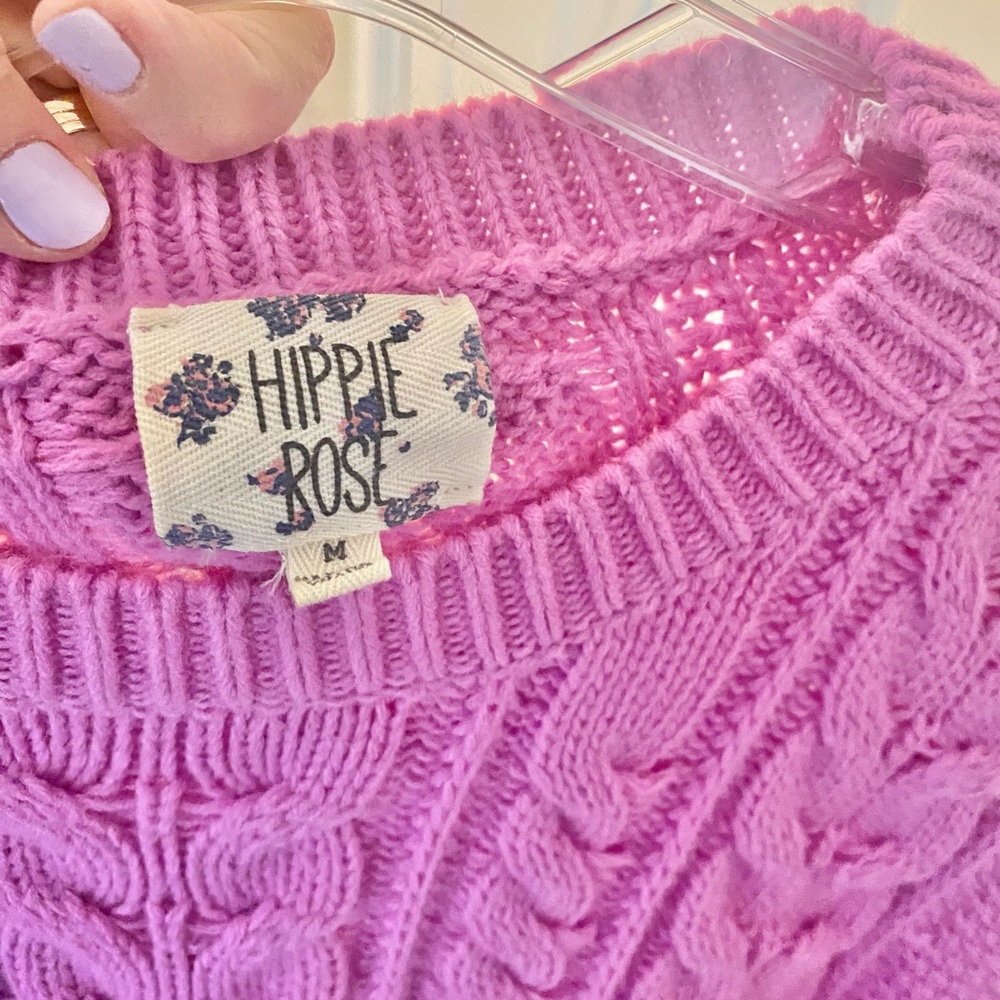Hippie Rose Pink Cable Knit Crew Neck Sweater